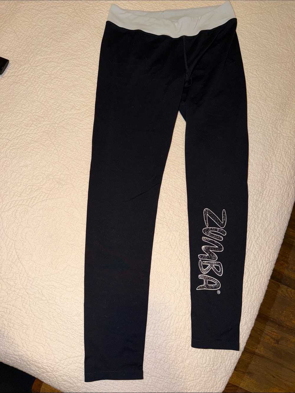 Zumba Fitness Black Leggings with White Waistband